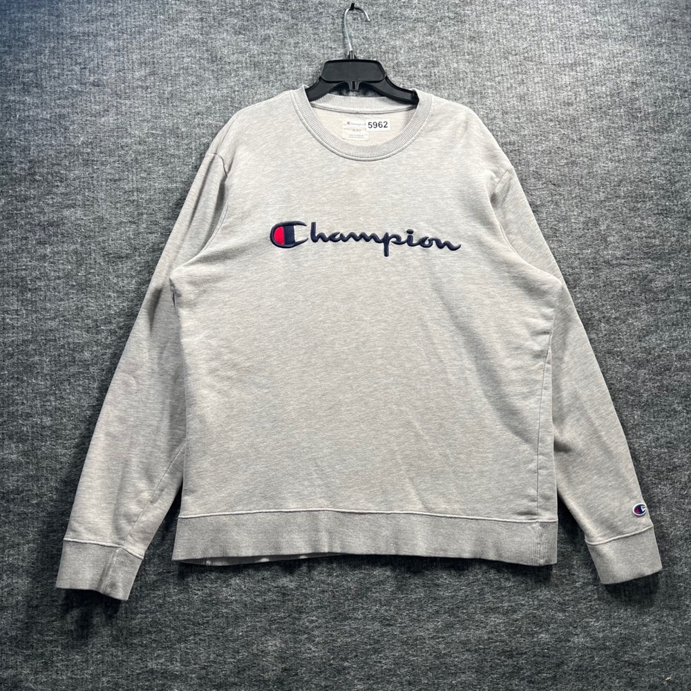 Champion Mens XL Gray Script Logo Crewneck Sweatshirt Pullover